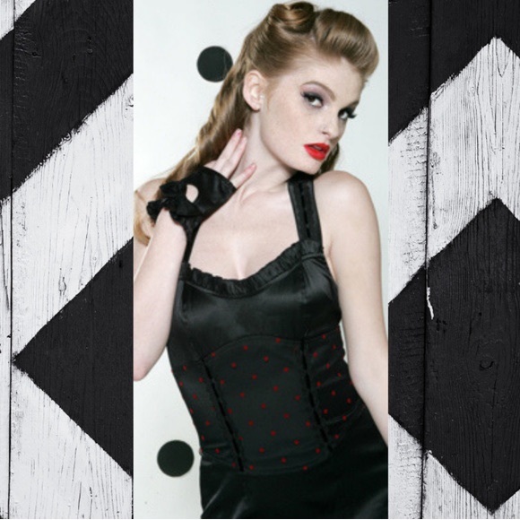 Lip Service Pin Me Up Lot: Corseted Halter Dress + fingerless satin gloves Small - Picture 3 of 10